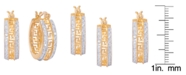 Macy's Diamond Accent Greek Key Design Huggie Hoop Earrings in Two Tone Gold Plate
